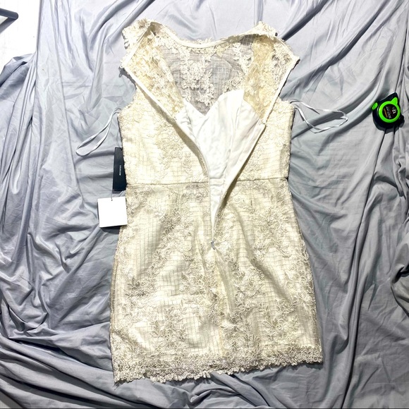 Lulu’s White Floral Embroidered Sheer/White Underlay Formal Mini Dress NWT L - Picture 4 of 14